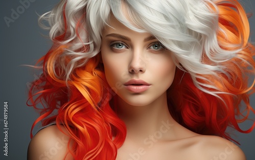 Model with the most amazing colored wig, fashion editorial shot