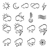 black and white set of weather icons