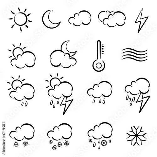 black and white set of weather icons