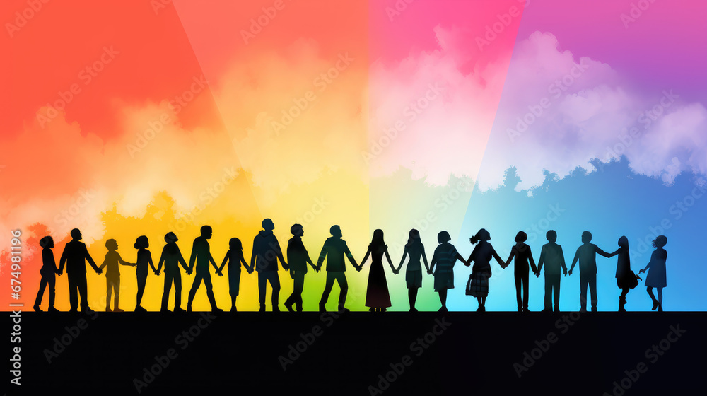 Unity and Diversity: Silhouettes Holding Hands Unity and Diversity: Silhouettes Holding Hands