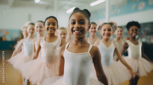 Diverse Children Enjoying After-School Ballet Practice. Generative ai