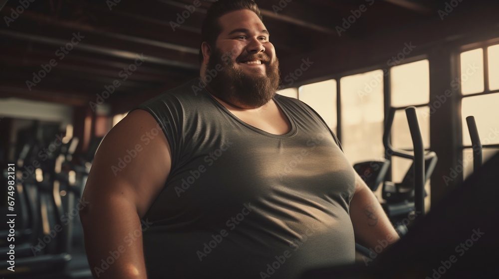 Happy Overweight Man at the Gym. Generative ai Happy Overweight Man at the Gym. Generative ai