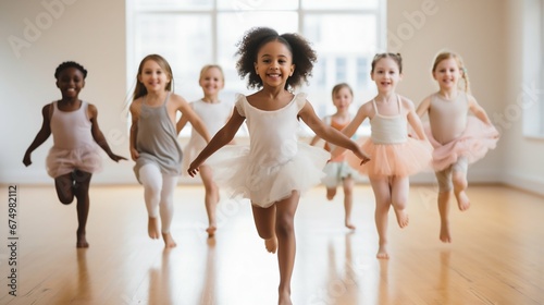 Diverse Children Enjoying After-School Ballet Practice. Generative ai photo