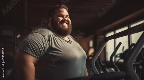 Happy Overweight Man at the Gym. Generative ai