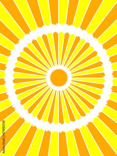Retro sun digital drawing. Yellow and orange background.