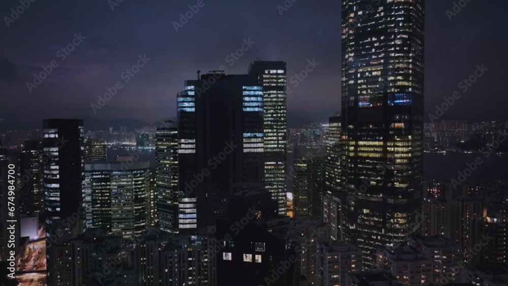 Windows Of Residential Buildings In Hong Kong At Night, Aerial View Windows Of Residential Buildings In Hong Kong At Night, Aerial View