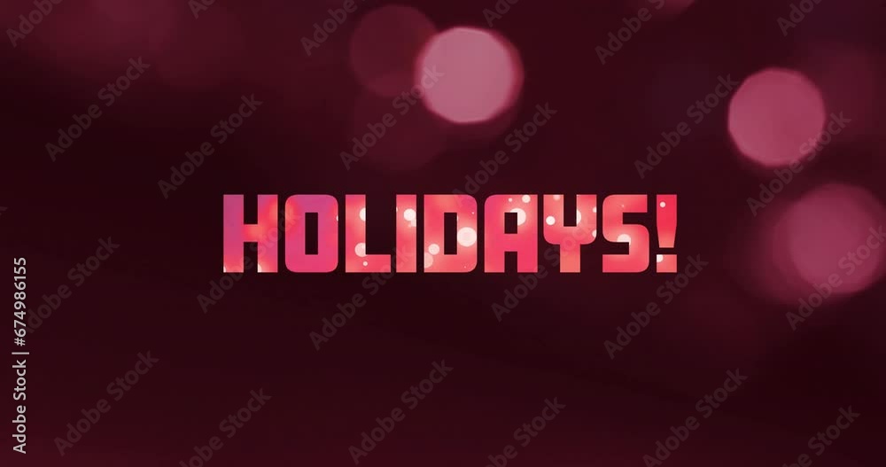 Animation of holidays text with spot lights on black background Animation of holidays text with spot lights on black background