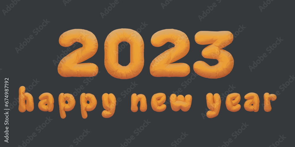 Fototapeta premium 2023 happy new year lowercase. golden inflatable Helium foil numbers bread balloons style.