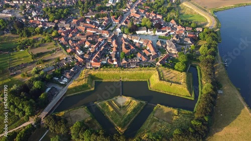 Aerial View from the Drone of Star-shaped Fort Bourtange in Groningen, the Netherlands