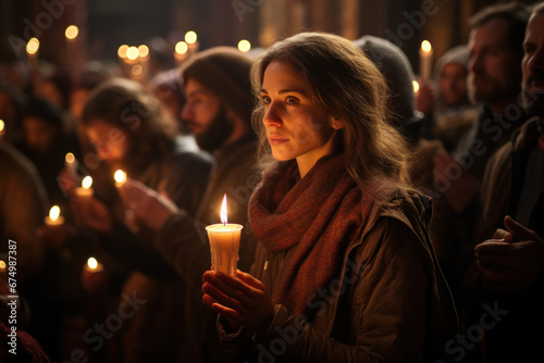 A candlelit church service on the night of the Orthodox Old New Year. Concept of religious observance and spirituality. Generative Ai.