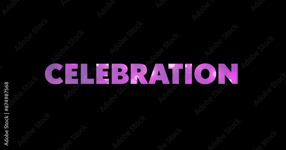 Animation of celebration text and glowing purple lights on black background Animation of celebration text and glowing purple lights on black background