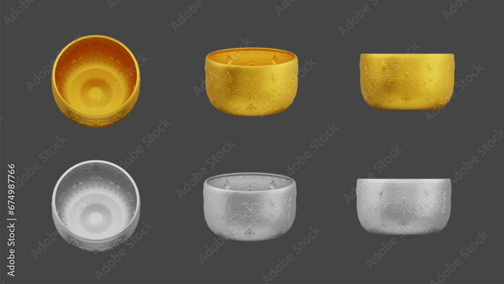 set of element of gold and silver bowl thai culture from image traced 3d. songkran festival thailand - obrazy, fototapety, plakaty 
