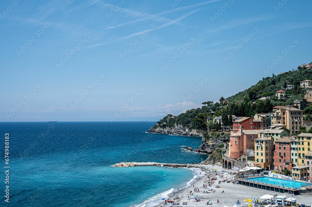 Scenic view of the coastal Camogli village in Italy.