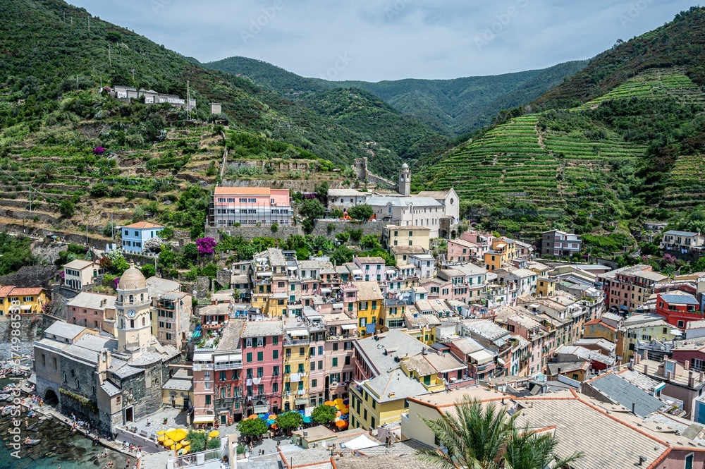 Breathtaking aerial view of the Italian seaside town of Vernazza, Cinque Terre.