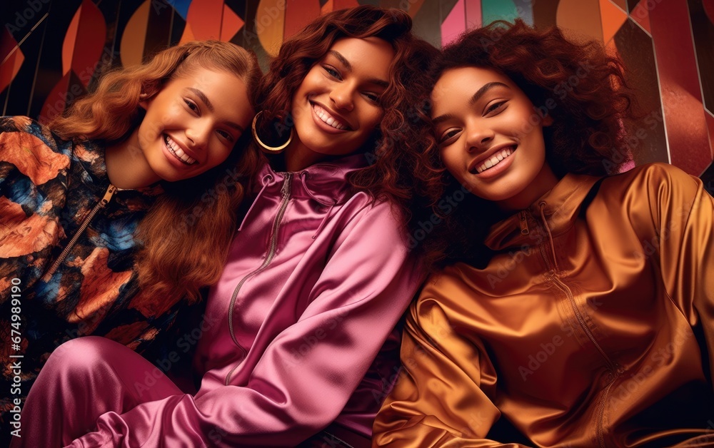 A happy models wearing cute fast fashion clothing apparel. Contemporary urban fashion design A happy models wearing cute fast fashion clothing apparel. Contemporary urban fashion design