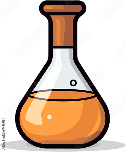 Vector illustration of a laboratory beaker with orange liquid on the white background