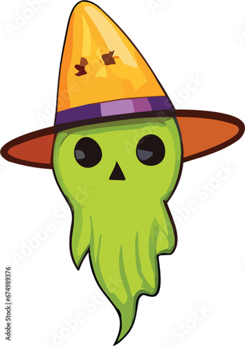 Vector illustration of a cartoon monster with a vibrant green body and an orange hat.
