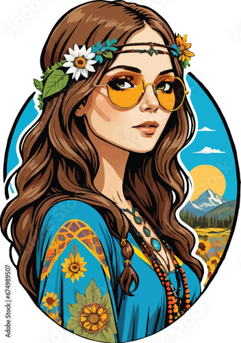 an illustration of a woman wearing sunglasses with flowers in her hair
