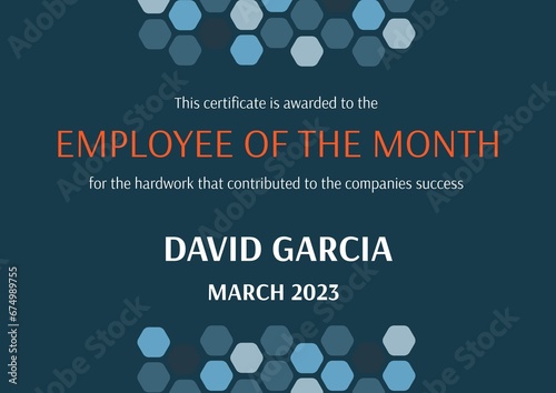 Illustration of this certificate if awarded to the employee of the month, david garcia, march 2023 photo