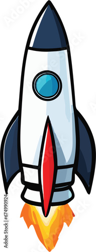 Vibrant digital cartoon illustration of a spaceship rocket flying off