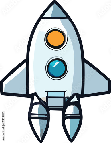 Vibrant digital cartoon illustration of a spaceship rocket flying off