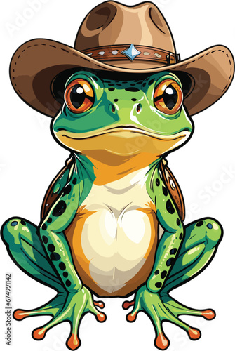 Vector of a cheerful amphibian wearing a classic cowboy hat on a white background