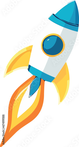 Vibrant digital cartoon illustration of a spaceship rocket flying off