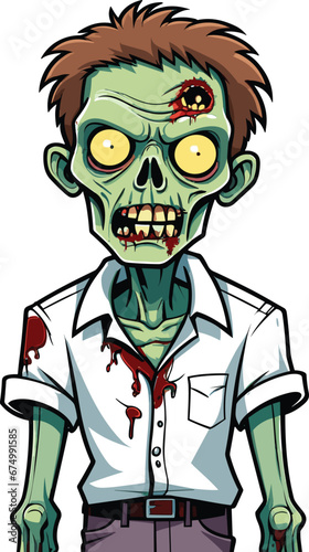 Vector illustration of a male zombie against a white backdrop.