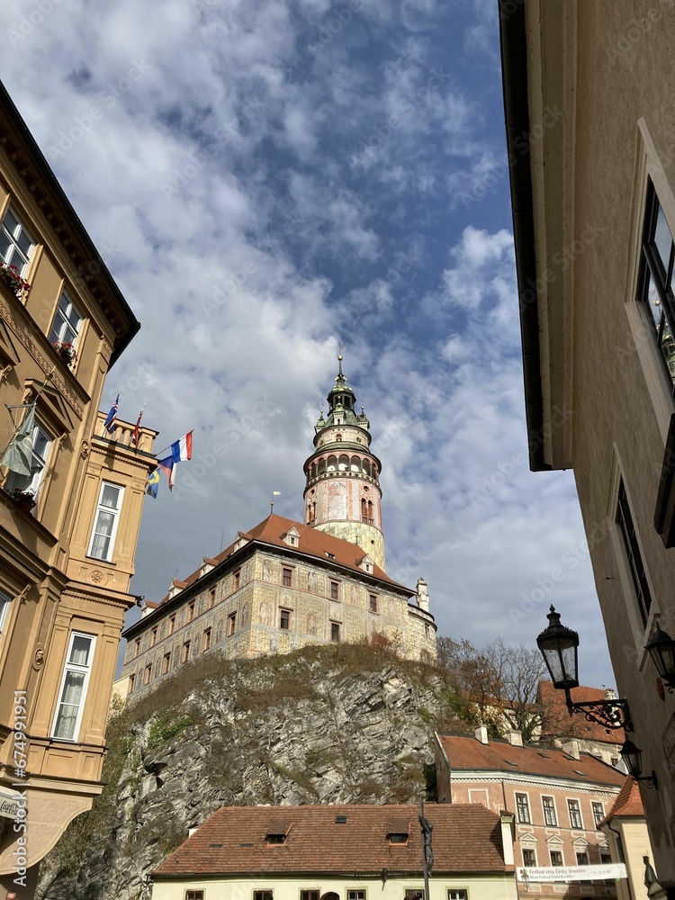 Portrait view of Cesky Krumlov Castle Tower in Czechia