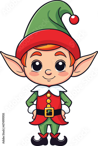 Vector illustration of a festive Christmas elf against a white background.