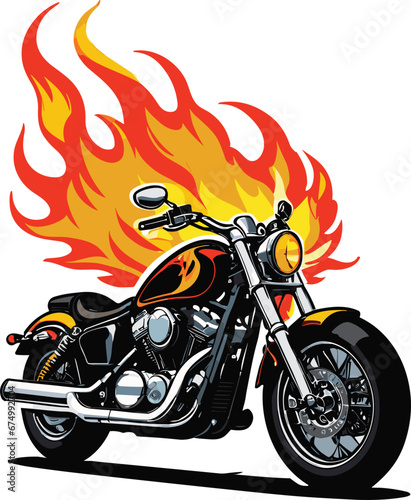 Vector of motorcycle in fire flames