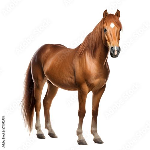 Portrait of a welsh pony horse with long mane isolated on transparent background (png)