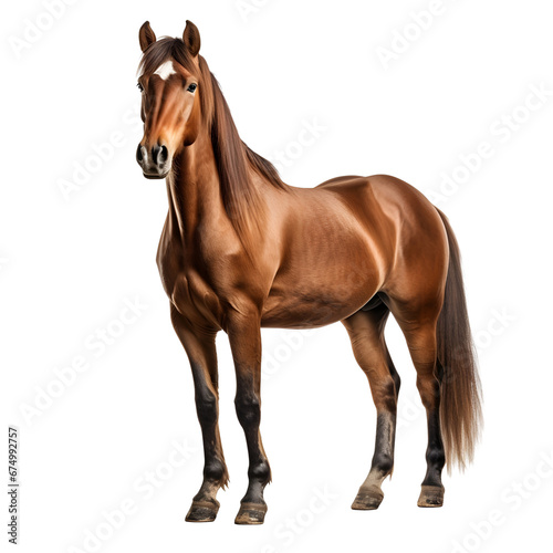 Stallion Horse with long mane standing isolated on white background 