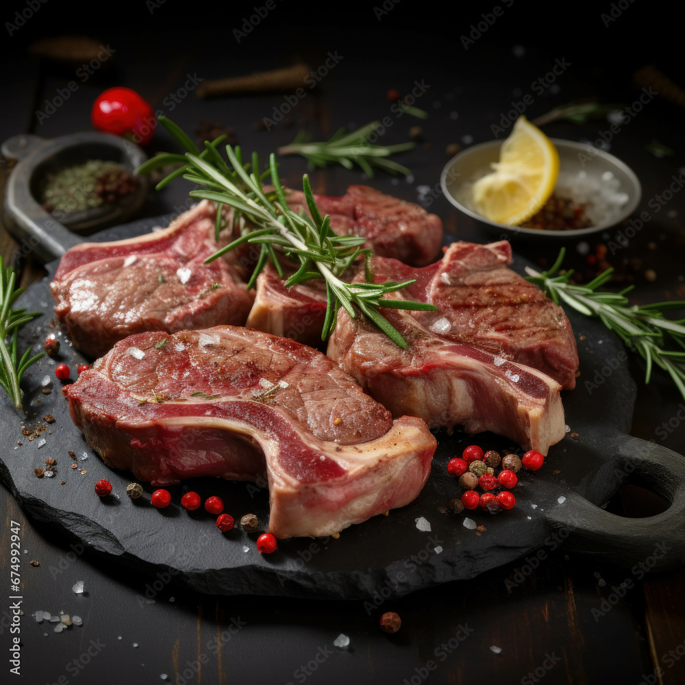 Lamb rib steak served on the dining tableGenerative AI illustration Lamb rib steak served on the dining tableGenerative AI illustration