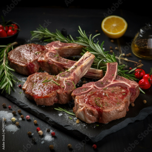 Lamb rib steak served on the dining tableGenerative AI illustration