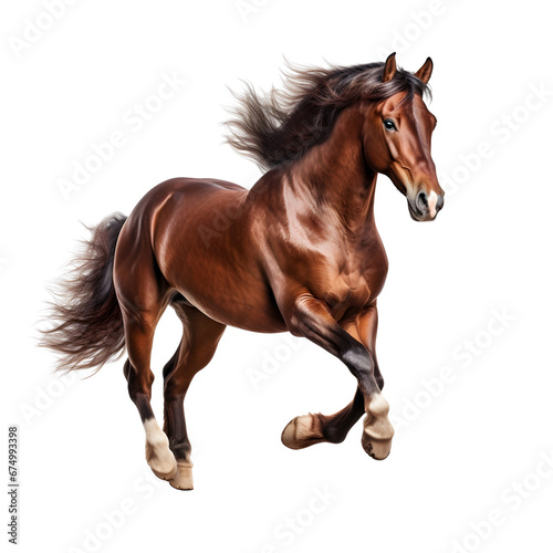 Stallion horse with long mane galloping isolated on transparent background  png   