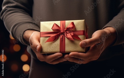 A man holding a festive gif...
