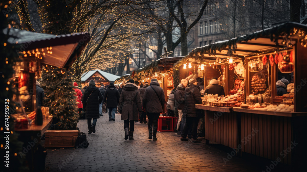 A festive Christmas market scene