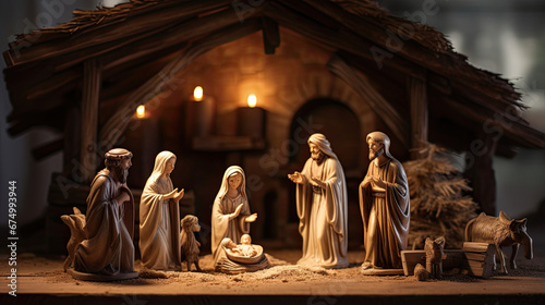 Handcrafted scene of Christmas and Jesus 