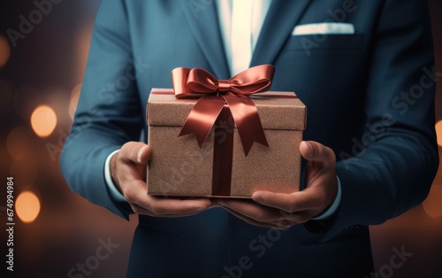 A man holding a festive gif...