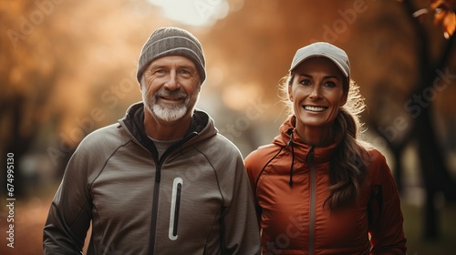 portrait of mid_aged couple walking in the park