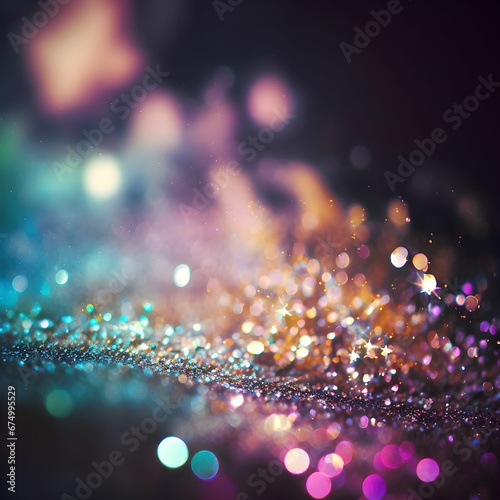 Fotografie A glitter-covered background in blue and yellow colors with bokeh