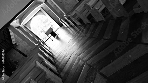 Fotografie, Tablou High resolution black and white image of the interior of a church