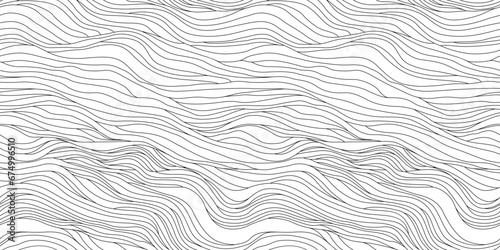 Fototapeta Naklejka Na Ścianę i Meble -  Abstract black and white hand drawn wavy line drawing seamless pattern. Modern minimalist fine wave outline background, creative monochrome wallpaper texture print. 