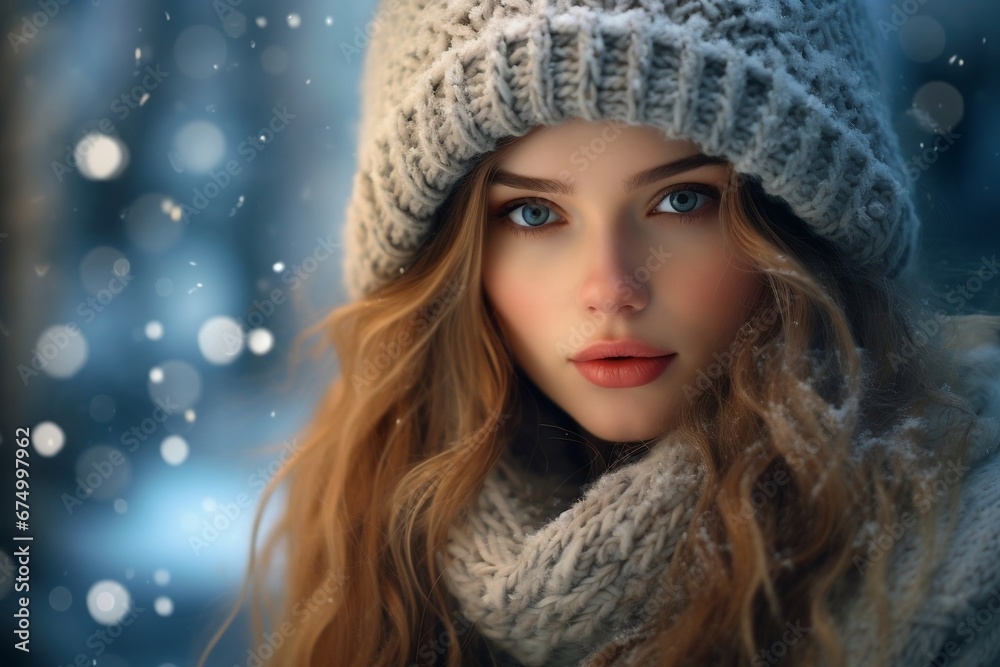A woman in winter clothes, a woman in winter at outdoor A woman in winter clothes, a woman in winter at outdoor