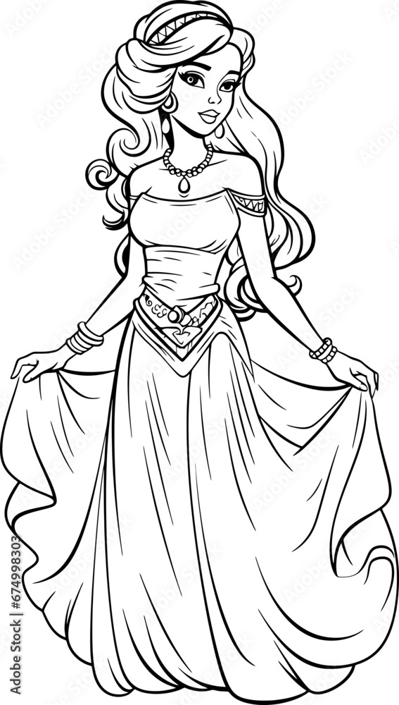 Fototapeta premium Cute princess outline drawing