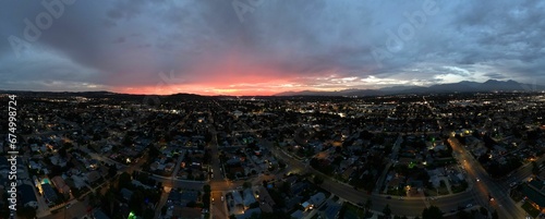 Aerial view of a bright sunset sky over Southern California © Wirestock