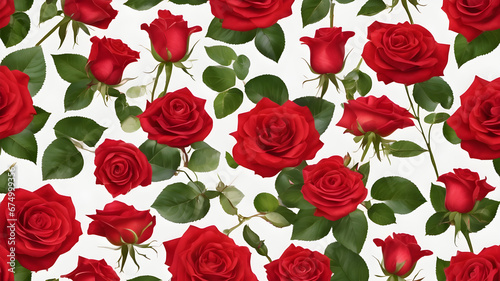 seamless pattern with red roses, roses in a garden, Red roses white background, roses wallpaper © Tilak