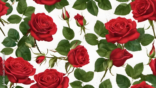 seamless pattern with red roses  roses in a garden  Red roses white background  roses wallpaper