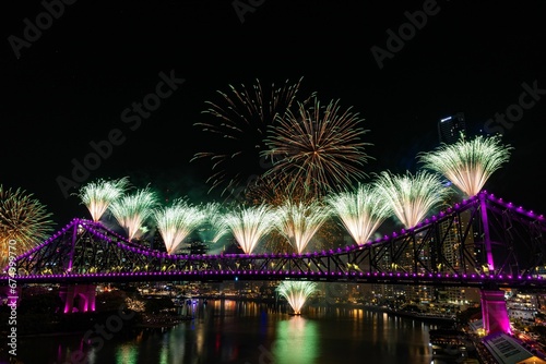 Fireworks display on the occasion of River Fire 2023 - as seen from Wilson Outlook Reserve